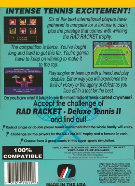 Rad Racket - Deluxe Tennis II (USA) (Unl) box cover back